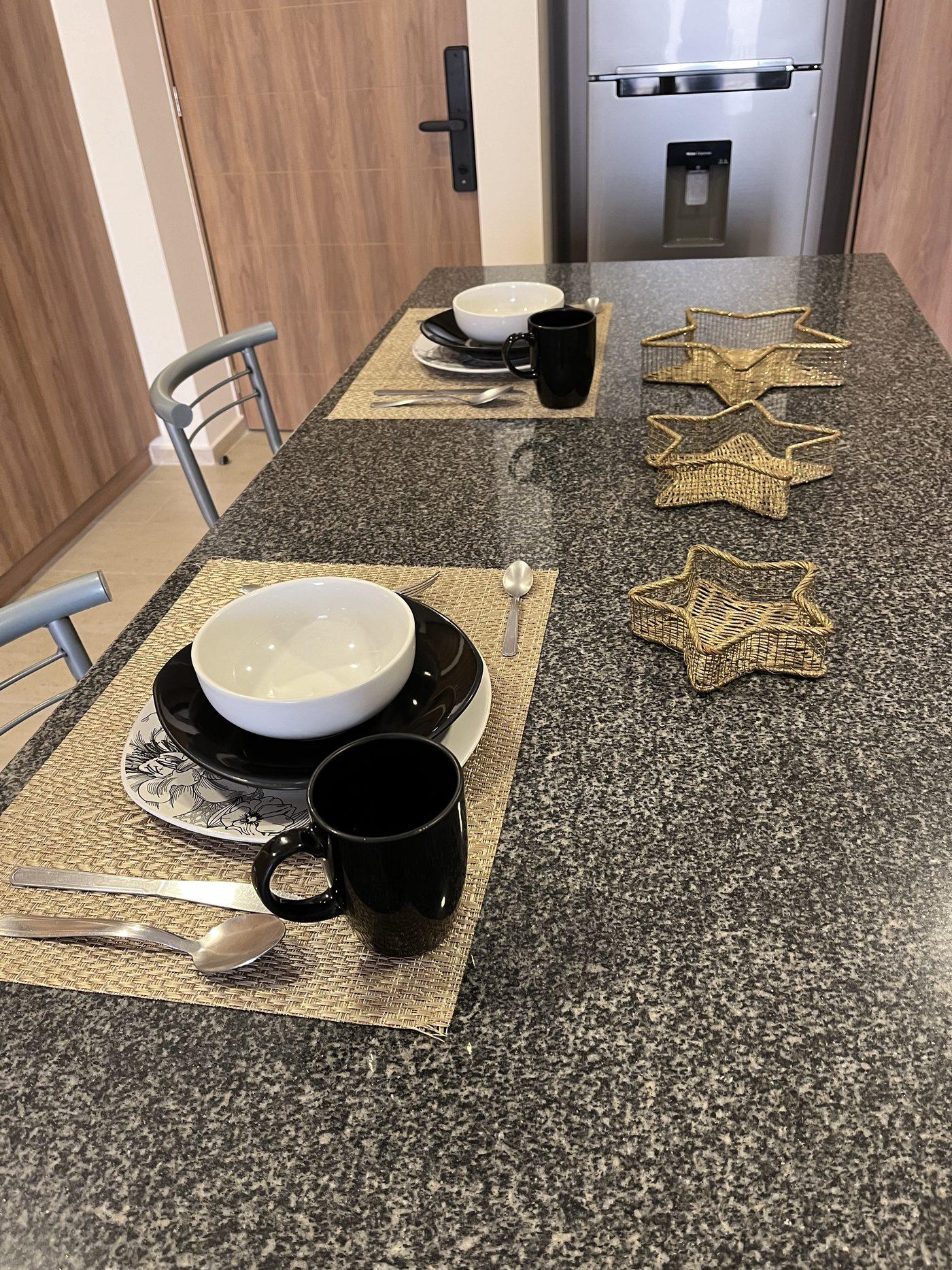 Dining table, set for two